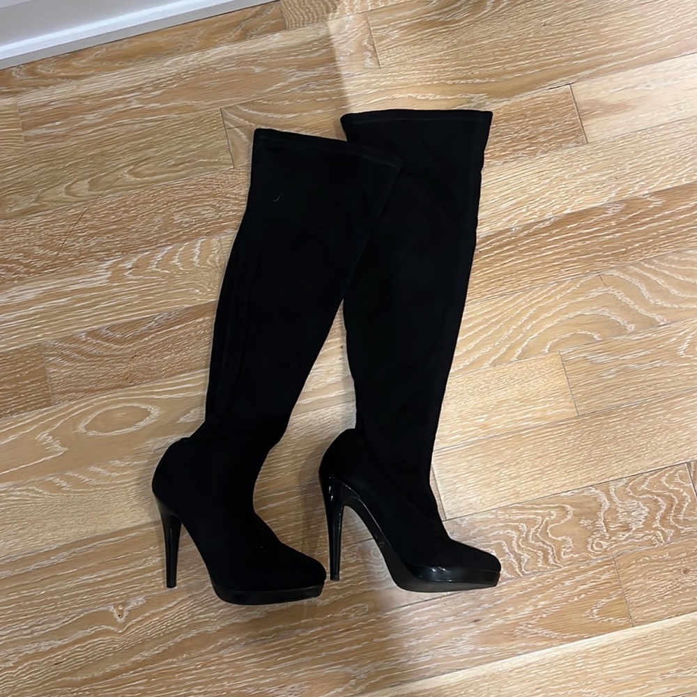 Aldo black suede pull on tall boots